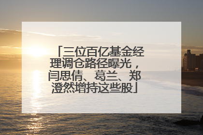 三位百亿基金经理调仓路径曝光，闫思倩、葛兰、郑澄然增持这些股
